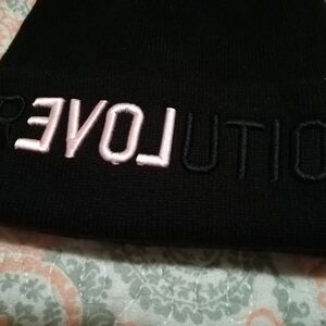 Black Beanie with Pink Embroidery
